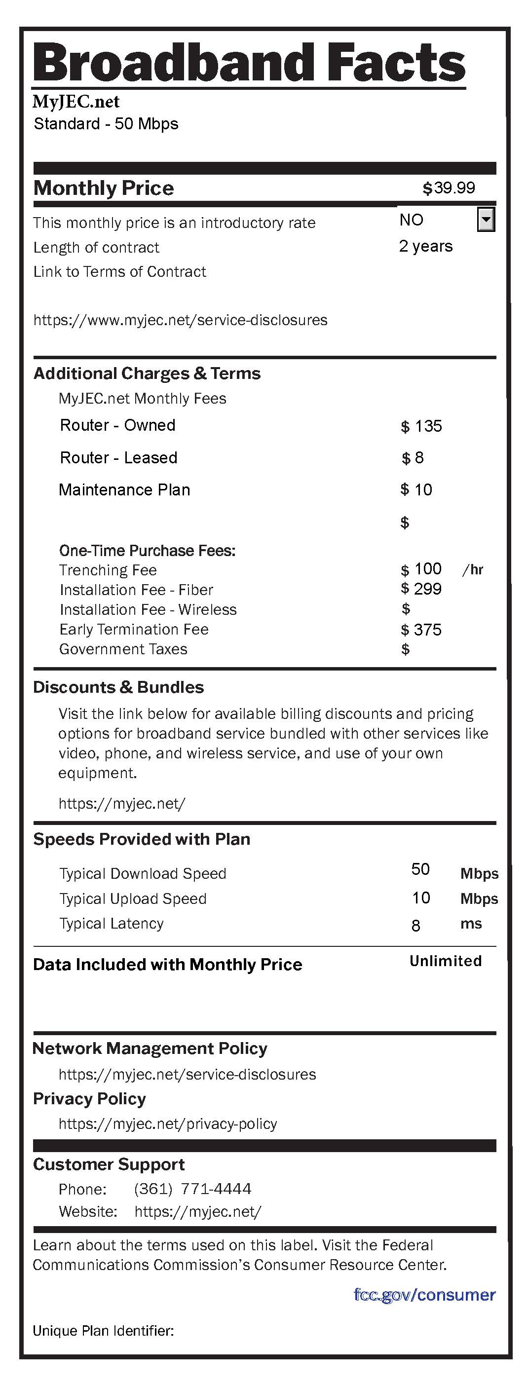 Fiber Standard Plan